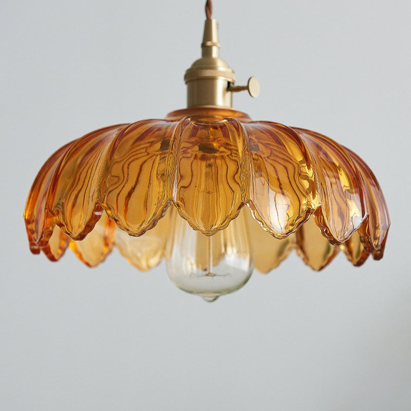 Lampada a soffitto in vetro a forma di fiore, lampada a sospensione industriale