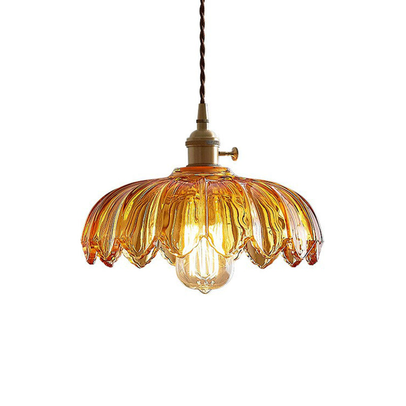 Lampada a soffitto in vetro a forma di fiore, lampada a sospensione industriale