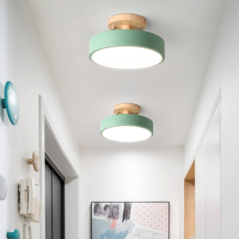Lampada da soffitto LED Semplice in legno Semi incasso con paralume acrilico rotondo