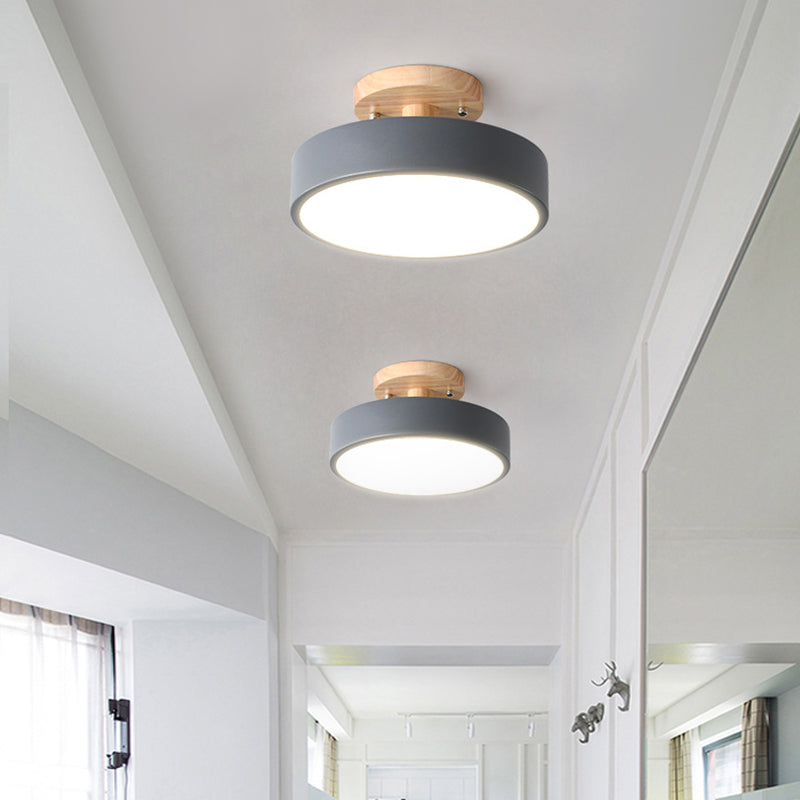 Lampada da soffitto LED Semplice in legno Semi incasso con paralume acrilico rotondo