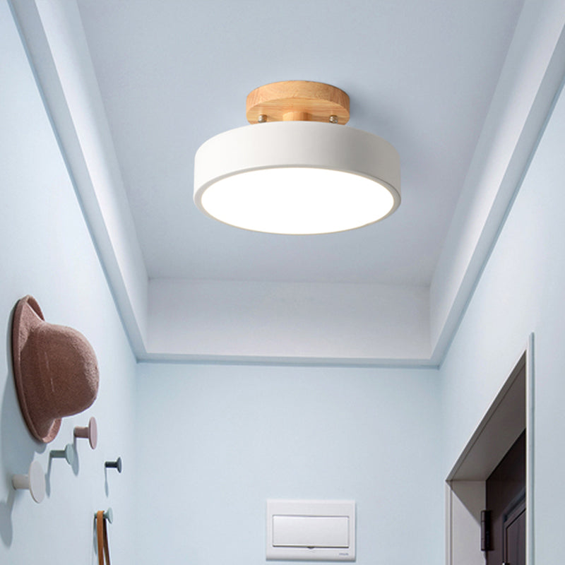 Lampada da soffitto LED Semplice in legno Semi incasso con paralume acrilico rotondo