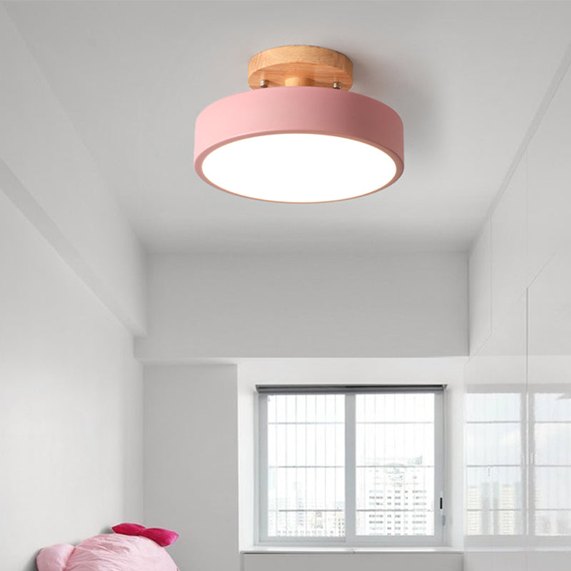 Lampada da soffitto LED Semplice in legno Semi incasso con paralume acrilico rotondo