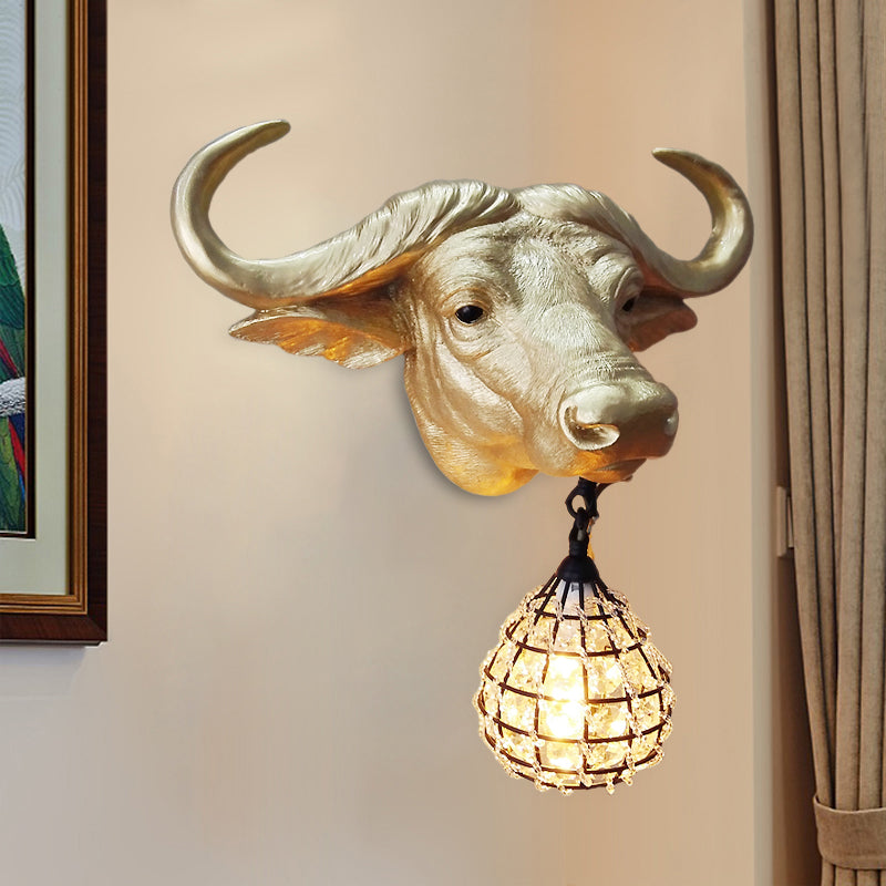 BuffaloGlow - Lámpara de pared dorada con bola de cristal
