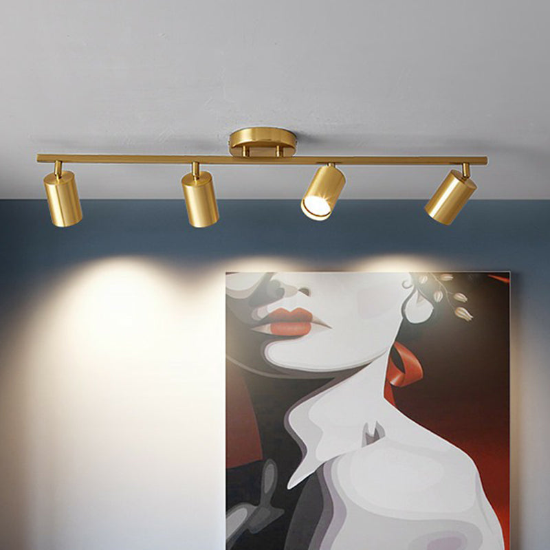 Lámpara de techo LED minimalista con riel tubular dorado y pantalla metálica