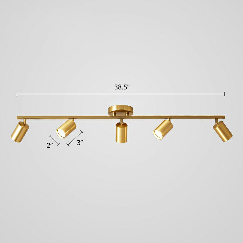 Lámpara de techo LED minimalista con riel tubular dorado y pantalla metálica