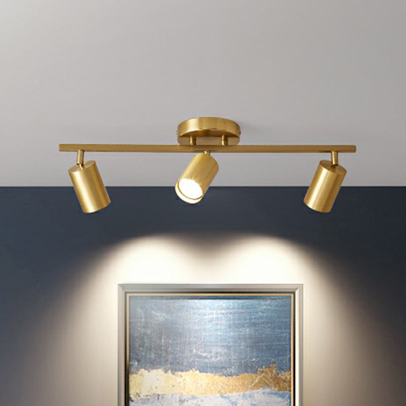 Lámpara de techo LED minimalista con riel tubular dorado y pantalla metálica