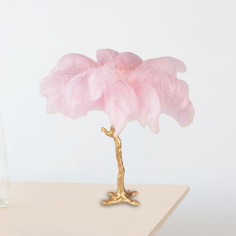 Lampada da tavolo a piuma di palma di cocco - Lampada moderna artistica in rosa e oro