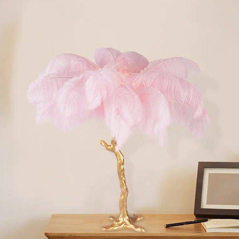 Lampada da tavolo a piuma di palma di cocco - Lampada moderna artistica in rosa e oro