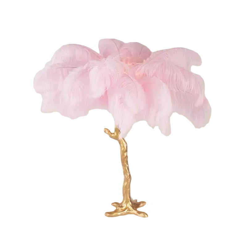 Lampada da tavolo a piuma di palma di cocco - Lampada moderna artistica in rosa e oro