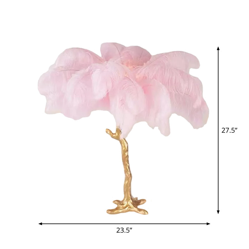 Lampada da tavolo a piuma di palma di cocco - Lampada moderna artistica in rosa e oro
