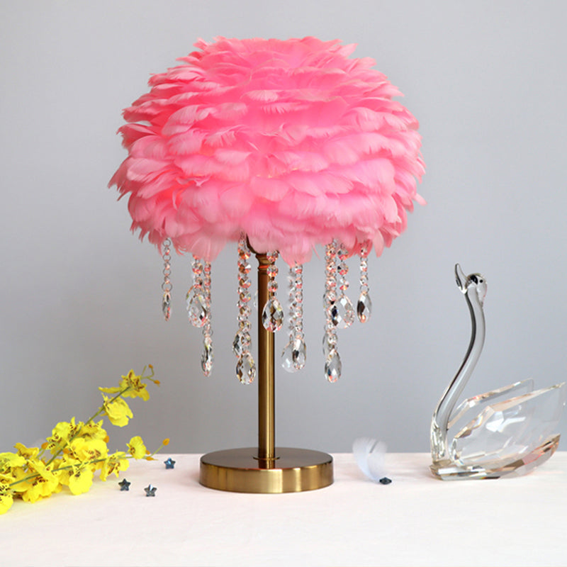 Lámpara de cúpula romántica - Moderna lámpara de cama de 1 luz con decoración de cristales