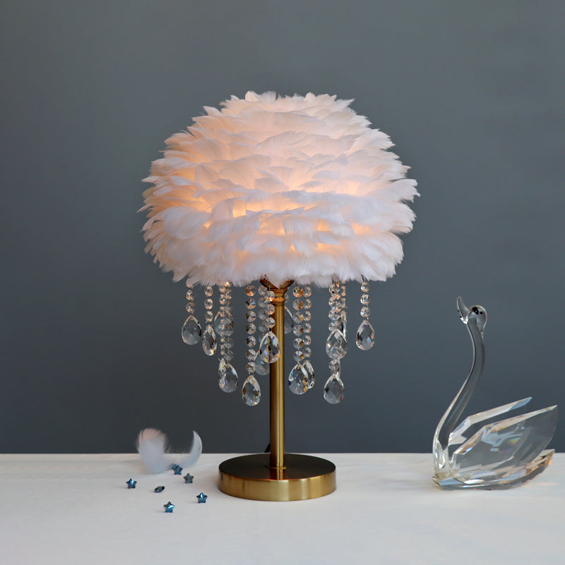Lampada a cupola romantica - Lampada da comodino moderna a 1 luce con decorazioni in cristallo
