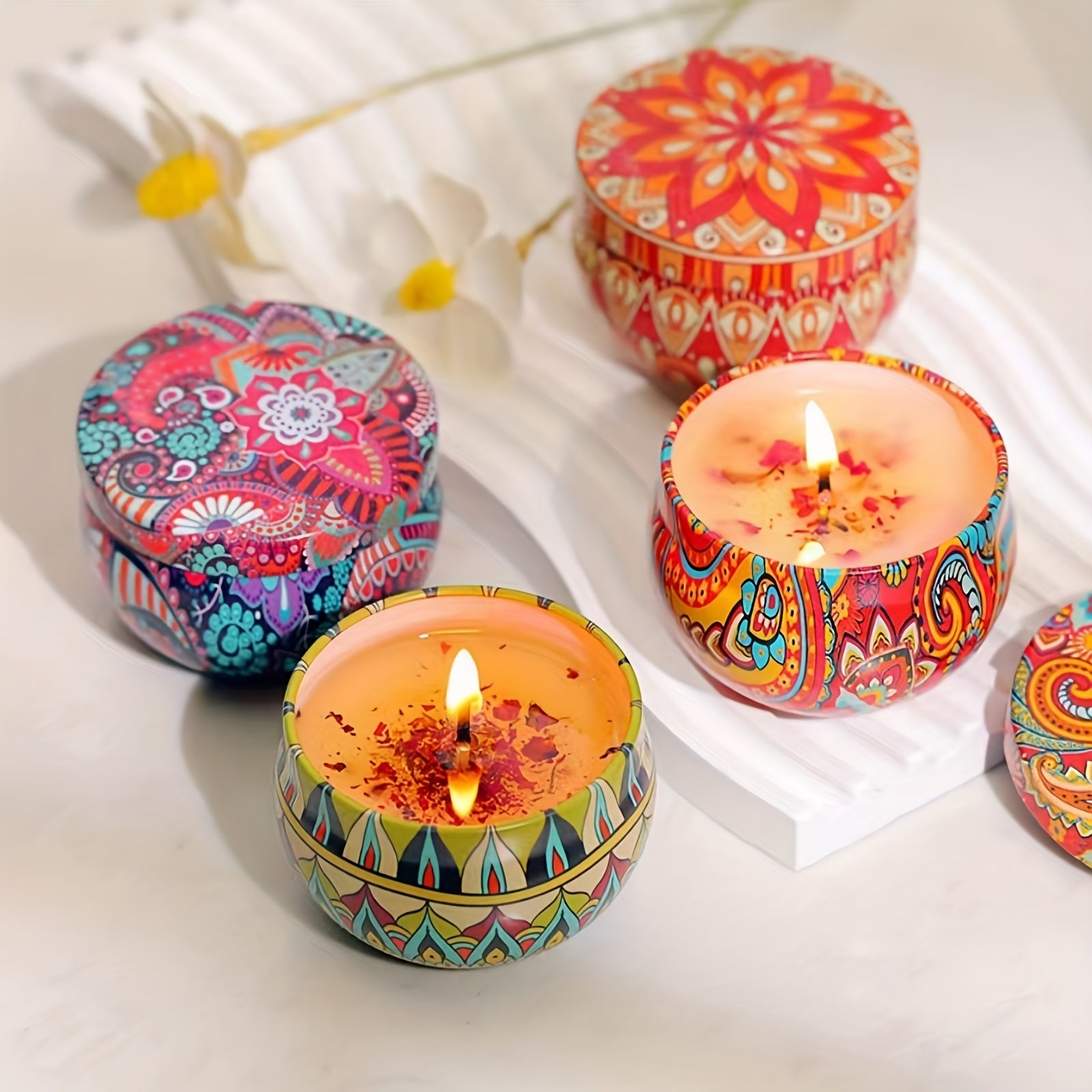 Conjunto de 4 Velas Perfumadas - Aromas Relaxantes: Jasmim, Sândalo, Canglan, Rosa - Perfeito para Relaxamento, Ioga e Presentes