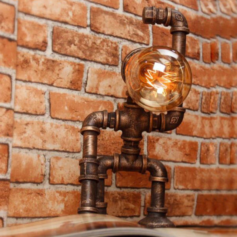 Lampada da tavolo robot Industrieel Heracles - Lampada da notte retrò in bronzo
