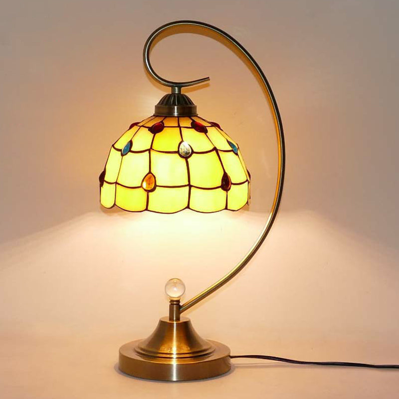 Tiffany Gooseneck Table Lamp - Metal Nightstand Lamp with Hand-Carved Glass Shade