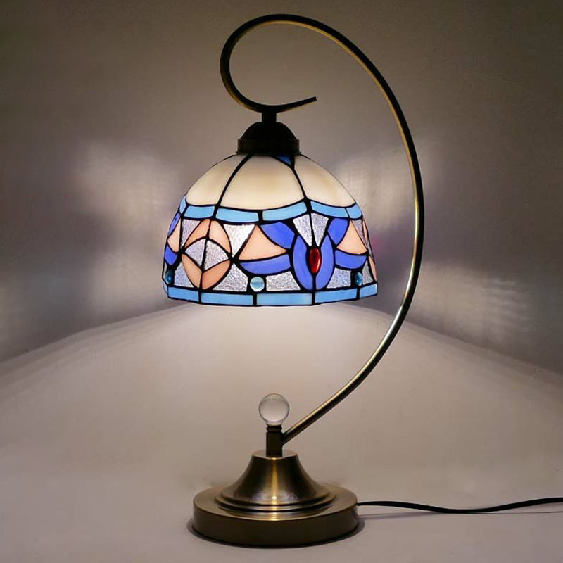 Lampada da tavolo Tiffany a collo d'oca - Lampada da comodino in metallo con paralume in vetro intagliato a mano