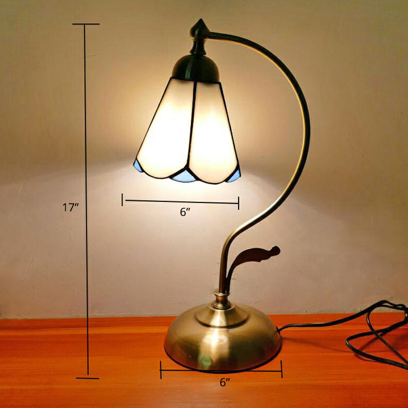 Tiffany Gooseneck Table Lamp - Metal Nightstand Lamp with Hand-Carved Glass Shade