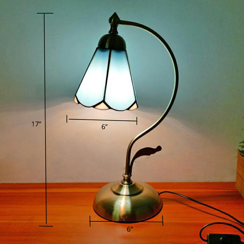 Tiffany Gooseneck Table Lamp - Metal Nightstand Lamp with Hand-Carved Glass Shade