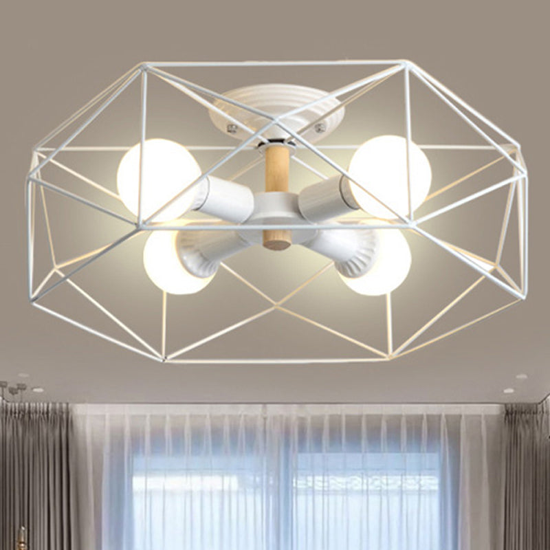 GeoLight – Lampada da soffitto semi-incassata geometrica con gabbia in filo metallico