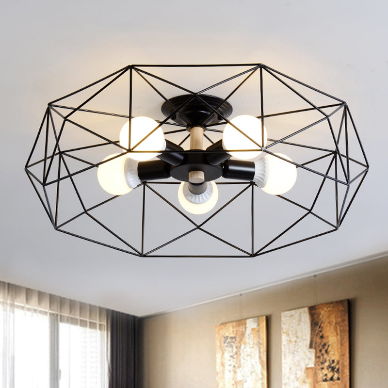 GeoLight – Lampada da soffitto semi-incassata geometrica con gabbia in filo metallico