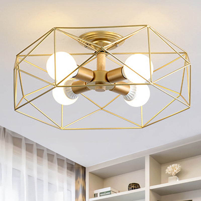 GeoLight – Lampada da soffitto semi-incassata geometrica con gabbia in filo metallico