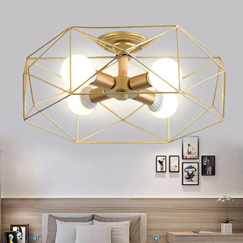 GeoLight – Lampada da soffitto semi-incassata geometrica con gabbia in filo metallico