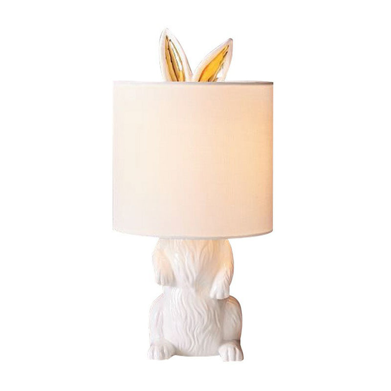 Cartoon Cylindrical Night Lamp - White Bedroom Table Lamp with Rabbit Foot