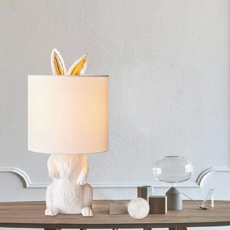 Cartoon Cylindrical Night Lamp - White Bedroom Table Lamp with Rabbit Foot