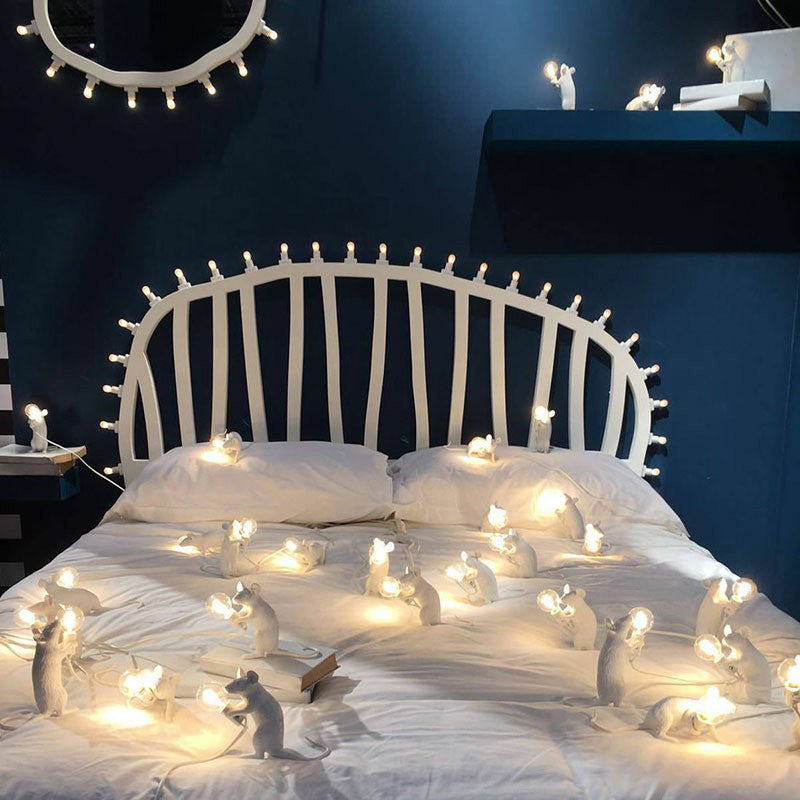 Candeeiro de Rato Criativo em Resina - Luz Noturna de 1 Lâmpada com Design Único