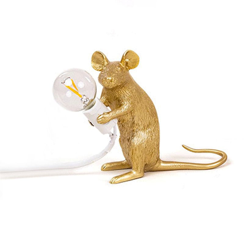 Candeeiro de Rato Criativo em Resina - Luz Noturna de 1 Lâmpada com Design Único