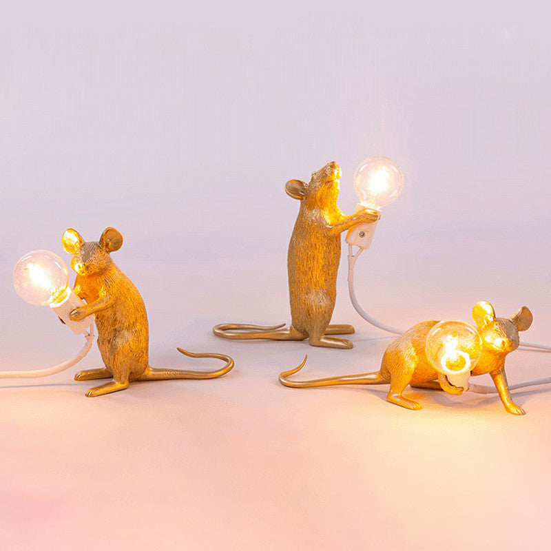Candeeiro de Rato Criativo em Resina - Luz Noturna de 1 Lâmpada com Design Único