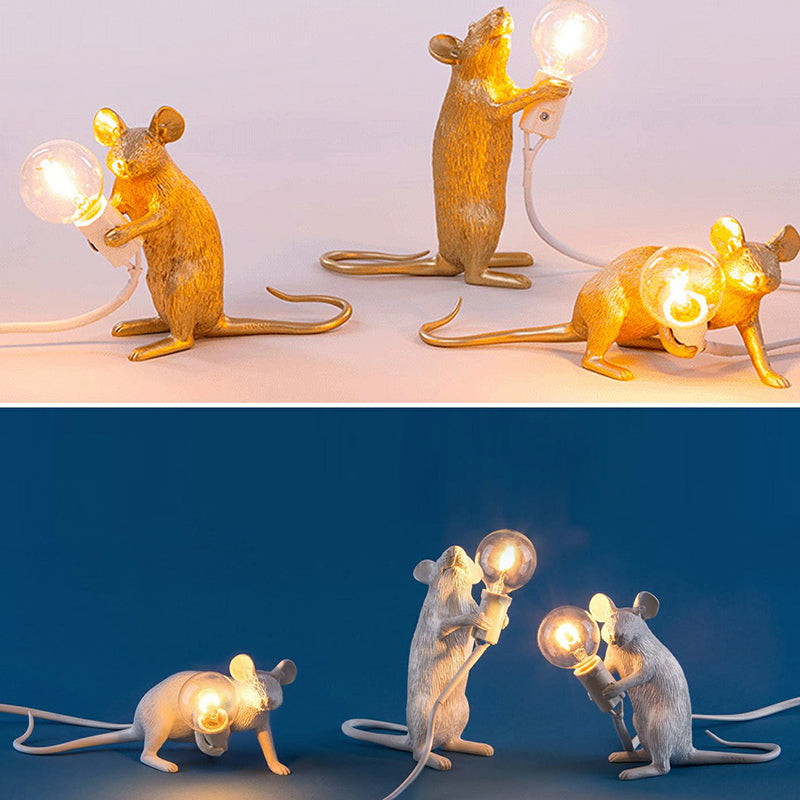 Candeeiro de Rato Criativo em Resina - Luz Noturna de 1 Lâmpada com Design Único
