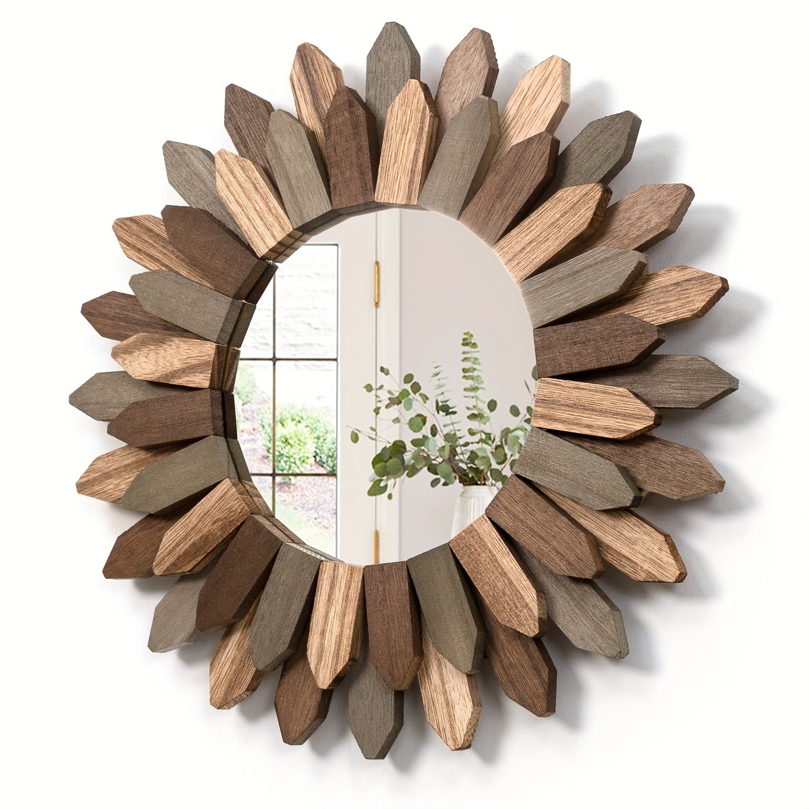 Specchio in legno con cornice a forma di fiore – Specchio decorativo da parete per soggiorno, camera da letto e bagno