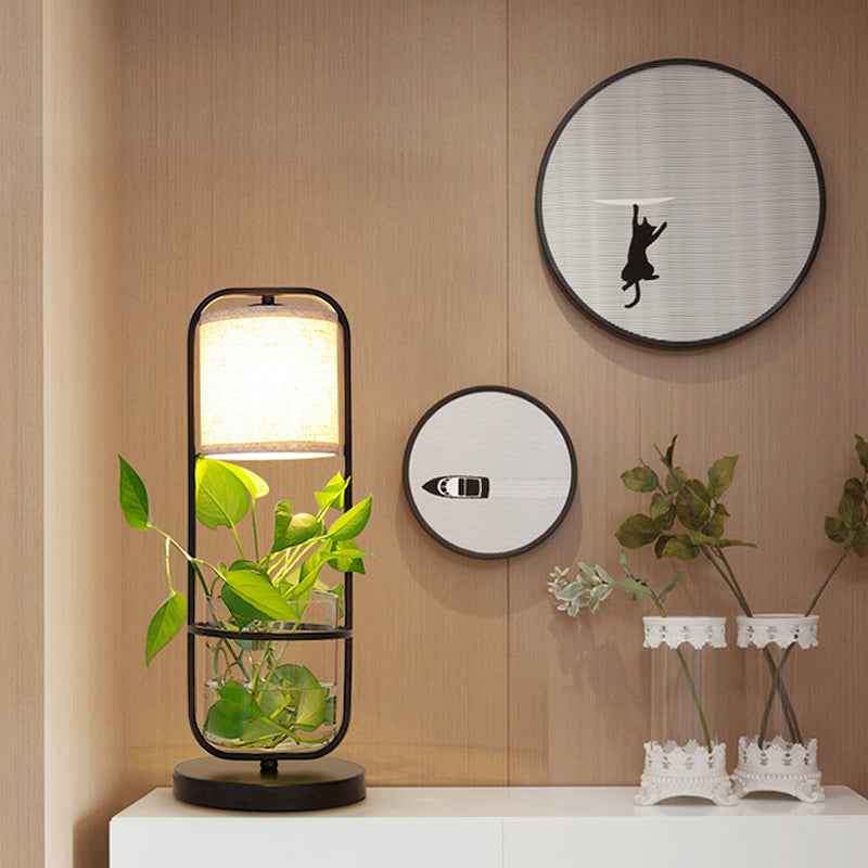 ArtDeco Lampada da Tavolo Cilindrica con Ombra di Vetro Rosso