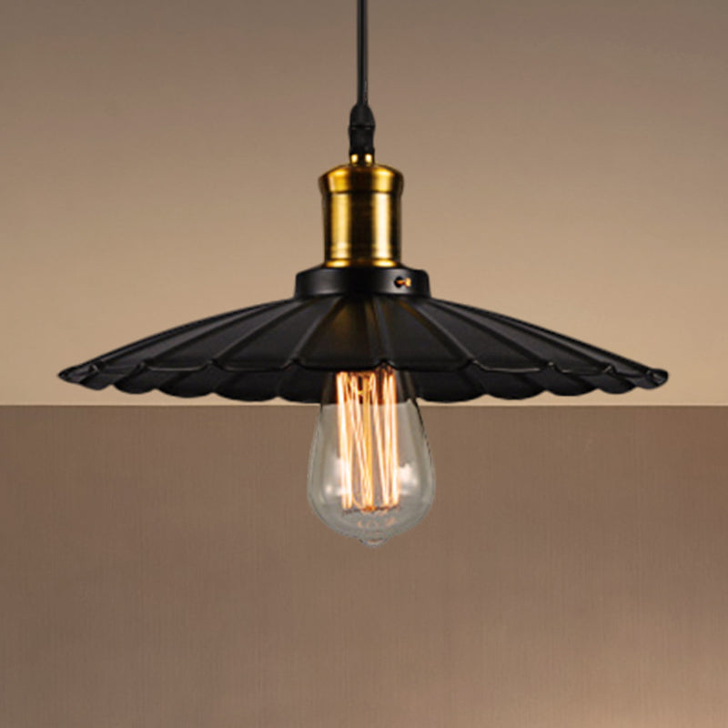 Lampada a sospensione industriale ondulata 1 luce in nero/bianco