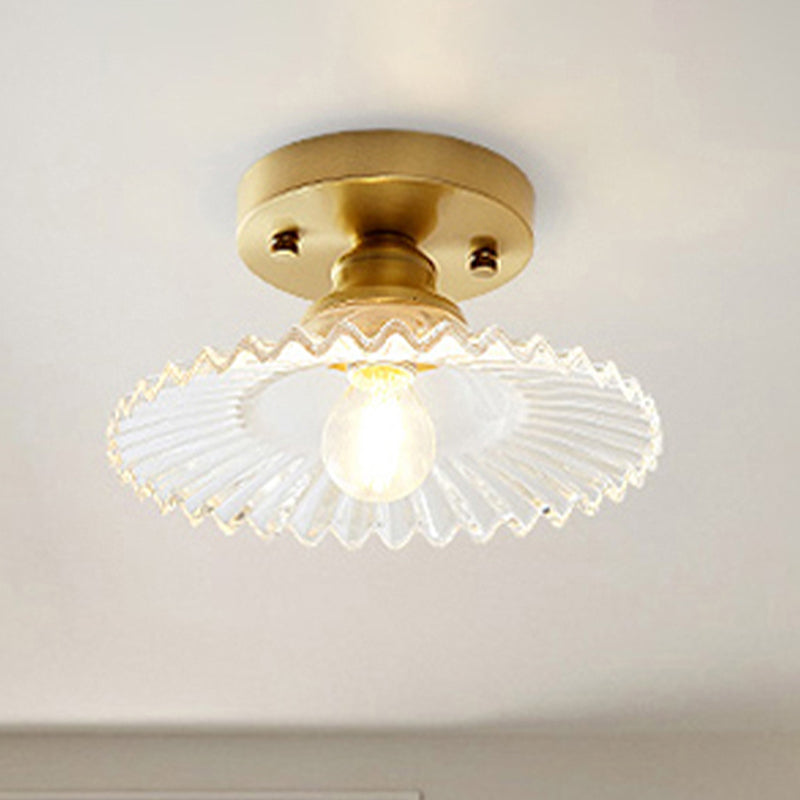 Lampada da soffitto semi-incassata industriale con paralume in vetro verde rigato