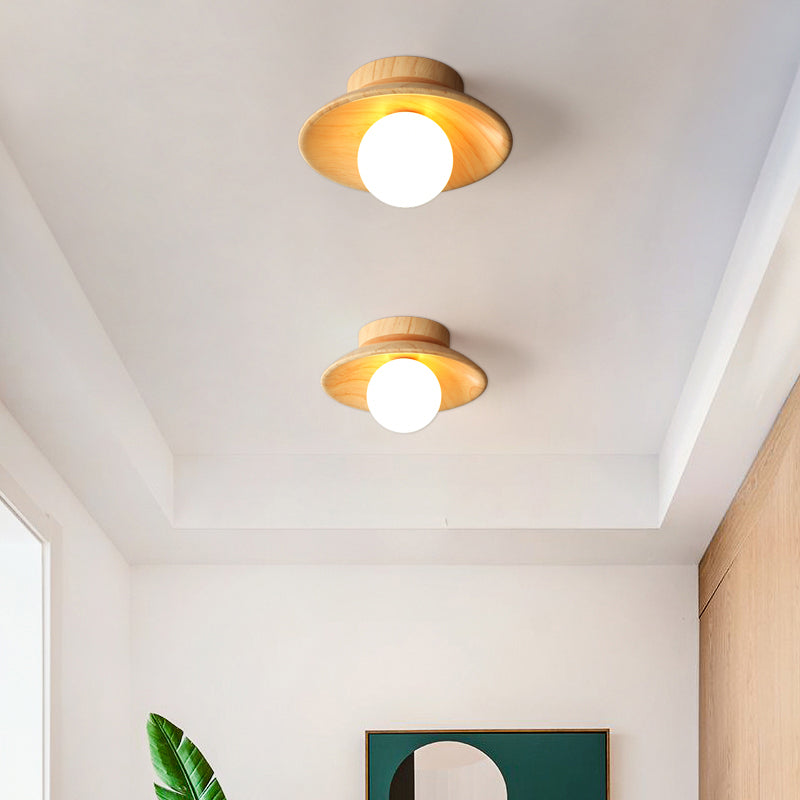 Elegante lampada da soffitto in legno 1 luce mini semi-incasso per corridoio