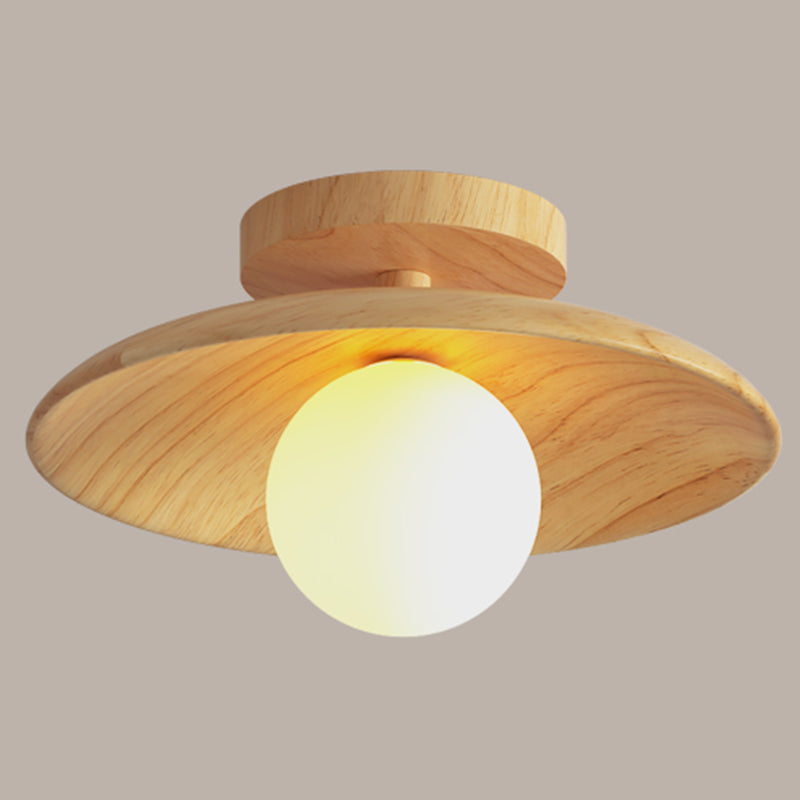 Elegante lampada da soffitto in legno 1 luce mini semi-incasso per corridoio