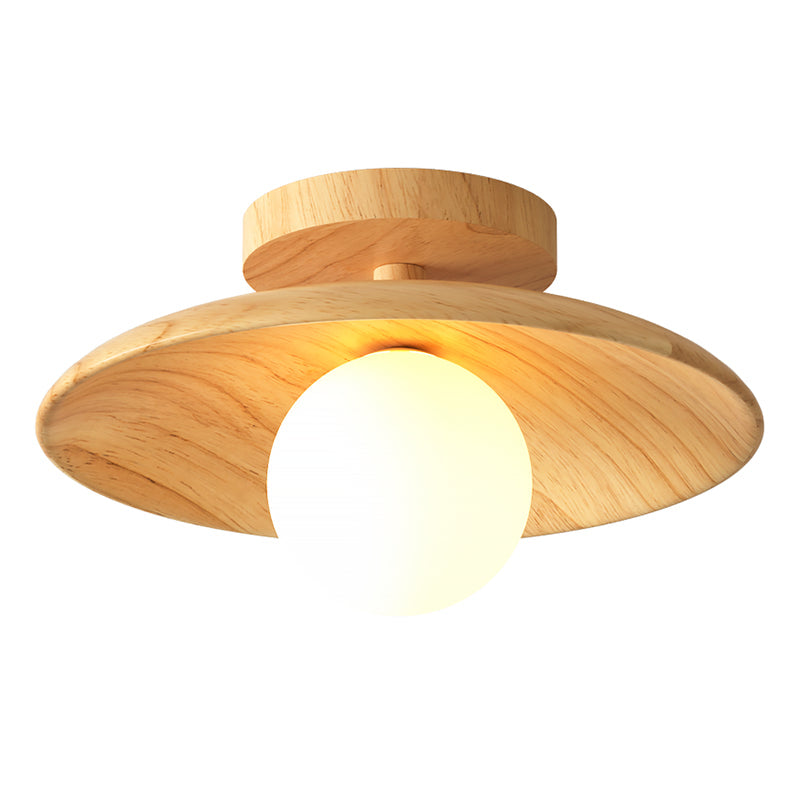 Elegante lampada da soffitto in legno 1 luce mini semi-incasso per corridoio