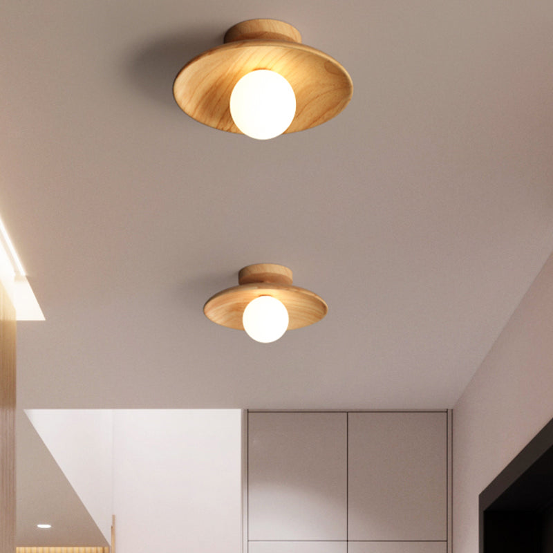 Elegante lampada da soffitto in legno 1 luce mini semi-incasso per corridoio