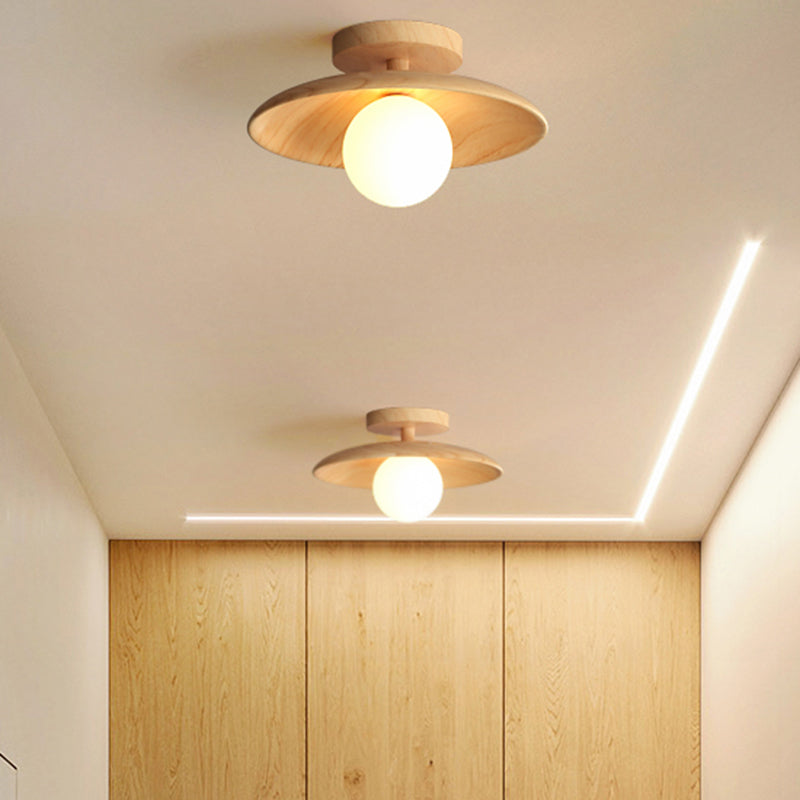 Elegante lampada da soffitto in legno 1 luce mini semi-incasso per corridoio