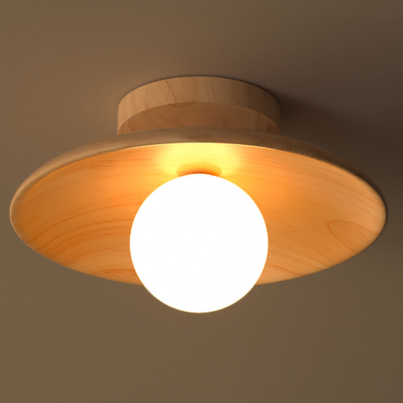 Elegante lampada da soffitto in legno 1 luce mini semi-incasso per corridoio
