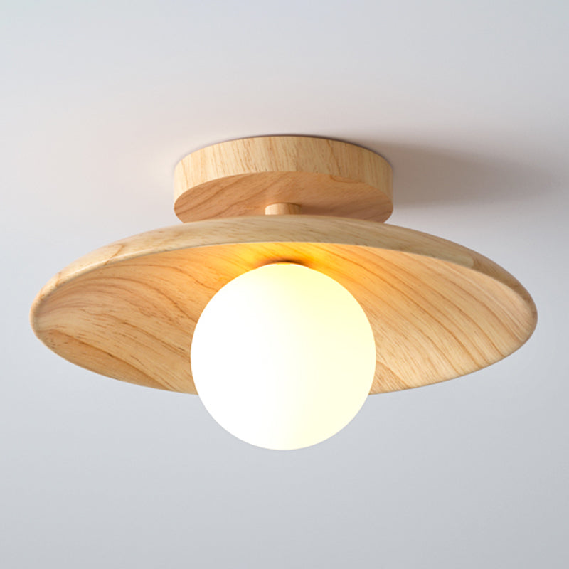 Elegante lampada da soffitto in legno 1 luce mini semi-incasso per corridoio
