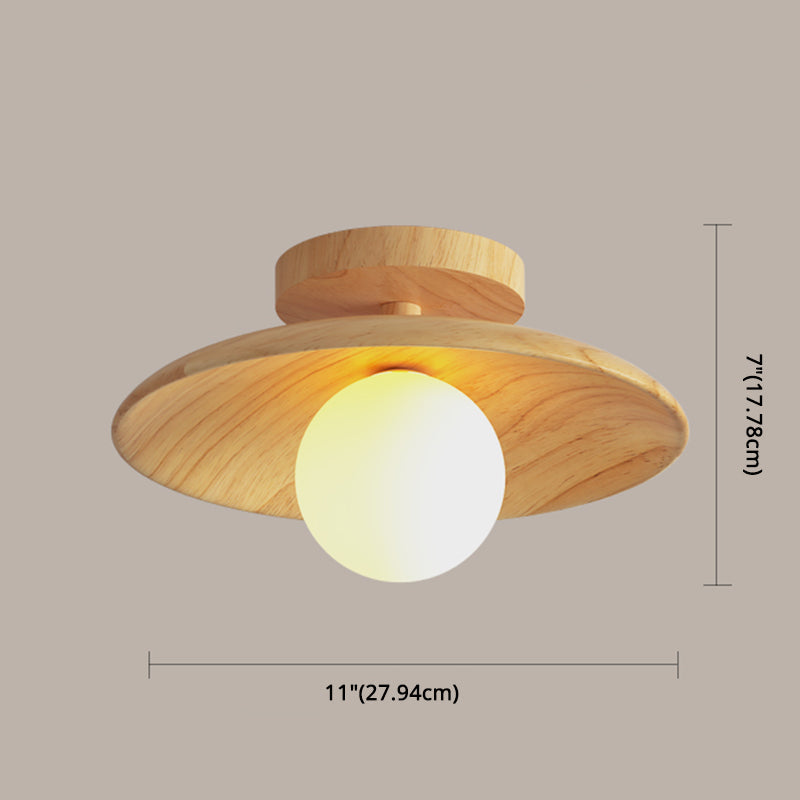 Elegante lampada da soffitto in legno 1 luce mini semi-incasso per corridoio