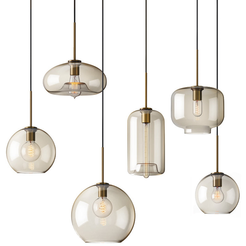 Lampada a sospensione vetro cognac moderna minimalista 1 luce illuminazione per tavolo da pranzo