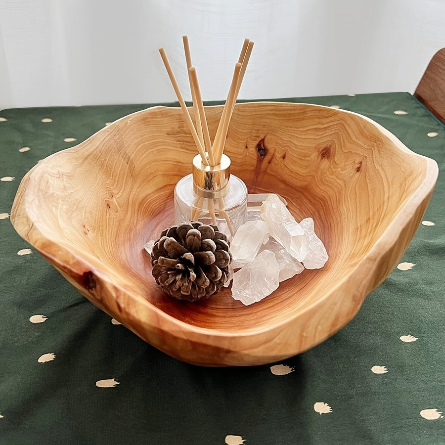 RusticWood - Solid Wood Snack & Fruit Bowl for Living Room Decor