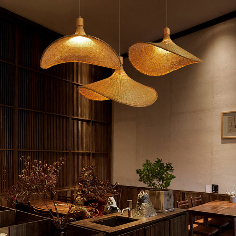 Kit di Lampada a Sospensione Beige in Rattan - Lampada da Soffitto a 1 Luce in Stile Asiatico per Tavolo da Pranzo