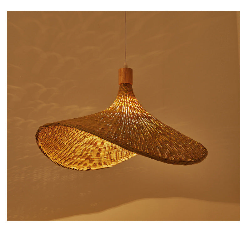Kit di Lampada a Sospensione Beige in Rattan - Lampada da Soffitto a 1 Luce in Stile Asiatico per Tavolo da Pranzo