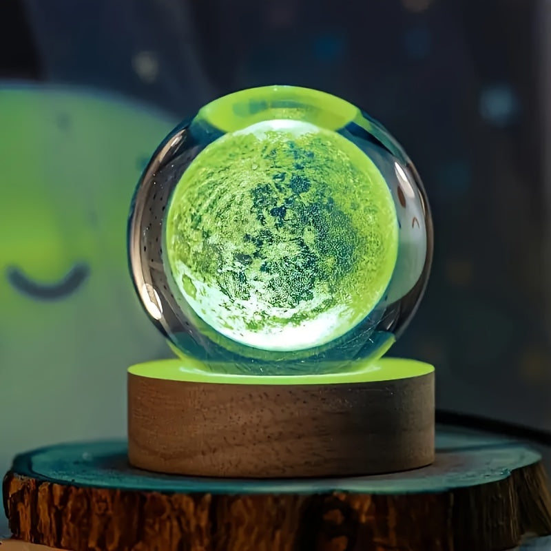 LumiSphere - 3D Crystal Ball LED Night Lamp with Wooden Base