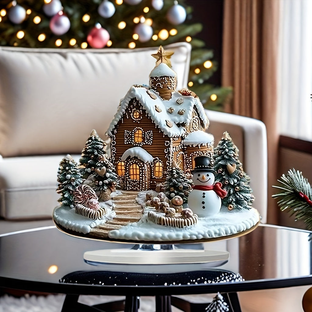 DecoGember - Acrylic Gingerbread House with Snowman, Modern Christmas Table Decoration